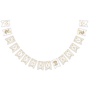 Bannière À Fanions Petit Baby shower Pearl Bienvenue Baby Gold