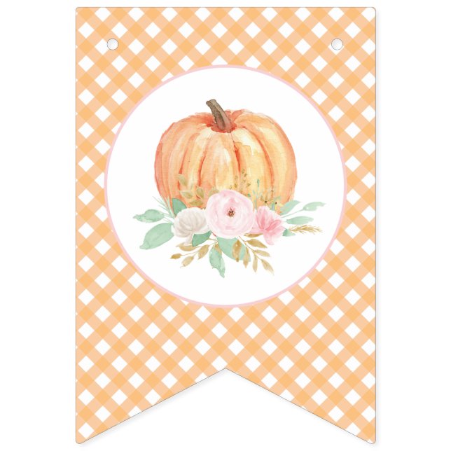 Bannière À Fanions Petit Citrouille Floral orange Plaid premier anniv (Premier drapeau)