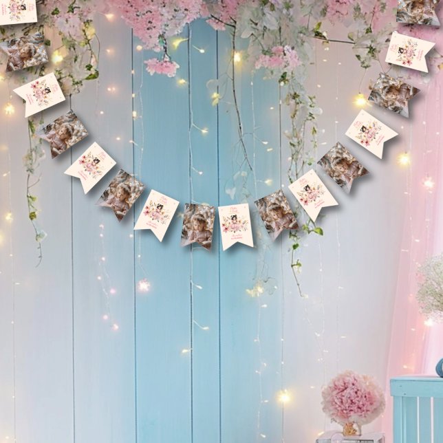 Bannière À Fanions Photo Magique Fairy Jardin Floral 1er anniversaire (Créateur téléchargé)