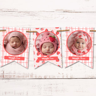 Bannière À Fanions Photo personnalisée Berry 1er Anniversaire rose 12