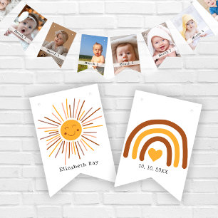 Bannière À Fanions Photo personnalisée Boho First Birthday Mois