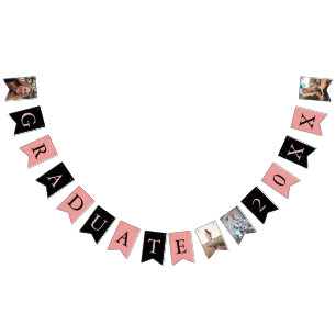 Bannière À Fanions Photos personnalisées Chic Pink Black Graduate 