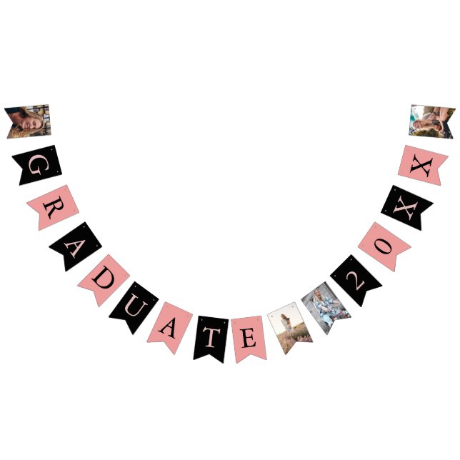 Bannière À Fanions Photos personnalisées Chic Pink Black Graduate  (Tout)