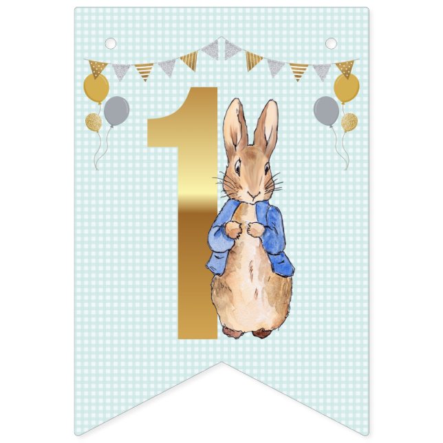 Bannière À Fanions Pierre le lapin Premier anniversaire (Premier drapeau)