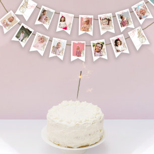 Bannière À Fanions Pierre rose le lapin Beatrix 1er anniversaire Phot