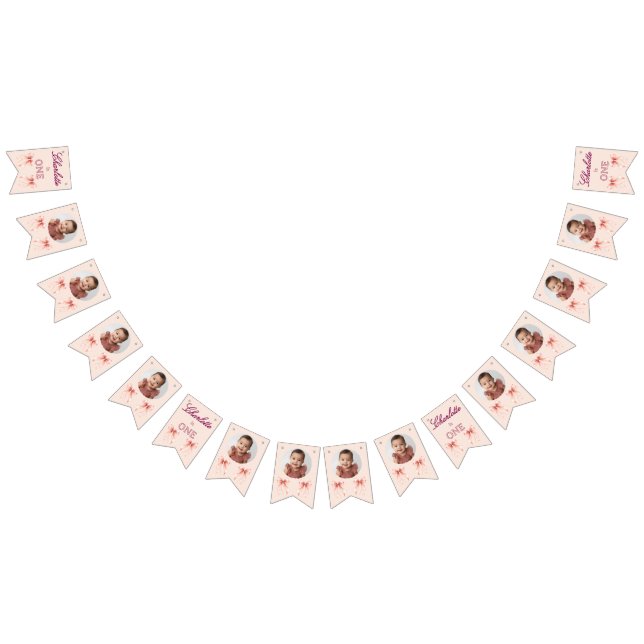 Bannière À Fanions Pink Bow First Birthday! (Tout)