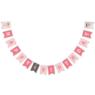 Bannière À Fanions Pink Ice Cream Sparkler Happy 1st Birthday Banner