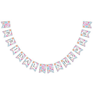 Bannière À Fanions Pink Pastel Aquarelle Fête des mariées Florale
