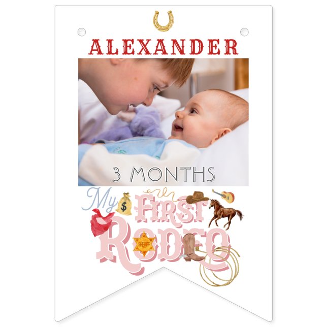 Bannière À Fanions PINK Premier Rodéo Baby Girl 1er Anniversaire Jalo (Cinquième drapeau)