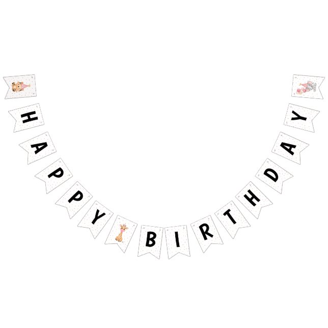 Bannière À Fanions "Pink Safari Jungle Anniversaire (Tout)