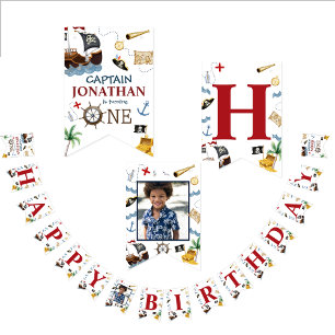Bannière À Fanions Pirate 1er Joyeuse fête d'anniversaire