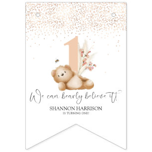 Bannière À Fanions Premier anniversaire de l'ours et de l'abeille