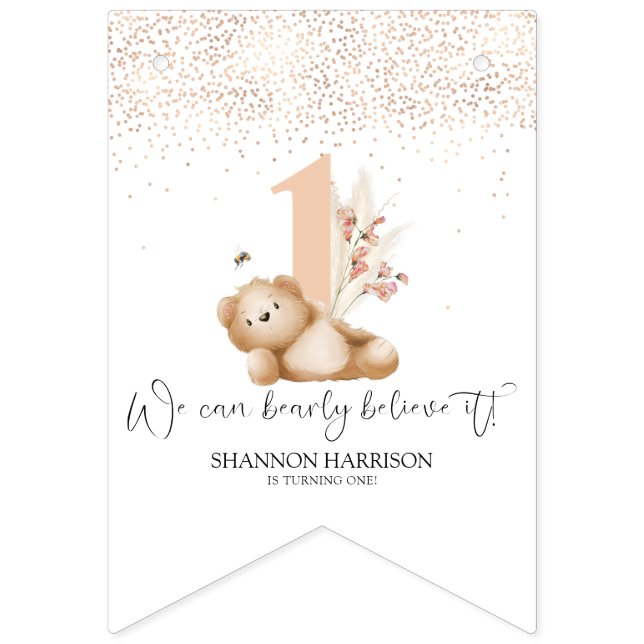 Bannière À Fanions Premier anniversaire de l'ours et de l'abeille (Premier drapeau)