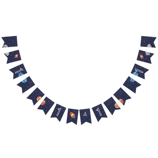 Bannière À Fanions Premier voyage autour du Soleil Espace 1er anniver (Tout)