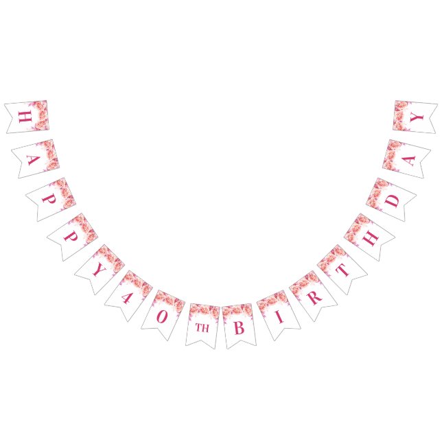 Bannière À Fanions Quarantième fleurs heureuses d'aquarelle de rose (Tout)