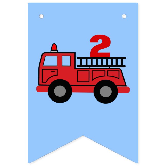 Bannière À Fanions Red Fire Truck Boy's Birthday Party Bunting drapea (Premier drapeau)