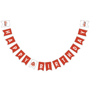 Bannière À Fanions Red Firetruck Thème Joyeux anniversaire