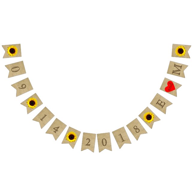 Bannière À Fanions Regard et tournesols de toile de jute d'initiales (Tout)