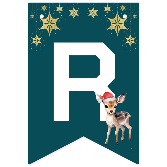 Bannière À Fanions Rennes de rennes d'aquarelle rouge Joyeux Noël (Troisième drapeau)