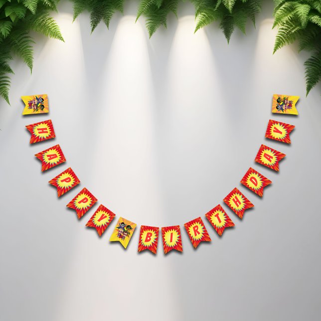 Bannière À Fanions Retro Cartoon Superhero Comic Boy's Birthday Party (Créateur téléchargé)