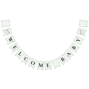 Bannière À Fanions Rocking Hors Green En vichy Baby shower Bunting