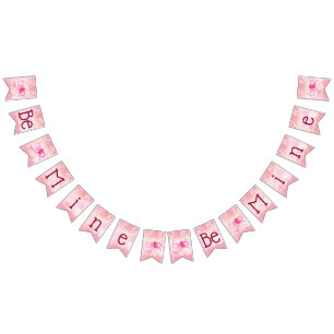 Bannière À Fanions Romantic Pink and Crimson Be Mine Saint Valentin 