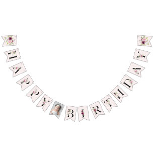 Bannière À Fanions Rose Fleurissant Fleurs Joyeux Anniversaire Bébé F