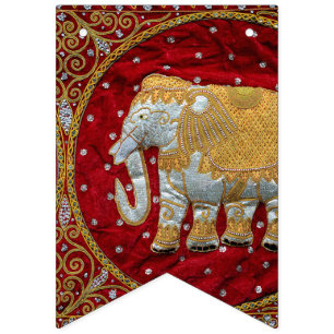 Bannière À Fanions Rouge embelli et or d'éléphant d'Asie
