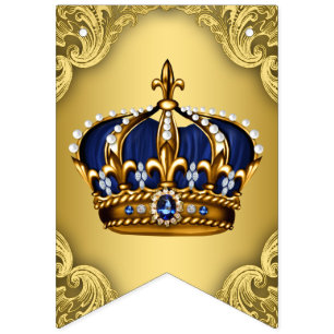 Bannière À Fanions Royal Blue Gold Prince Baby shower