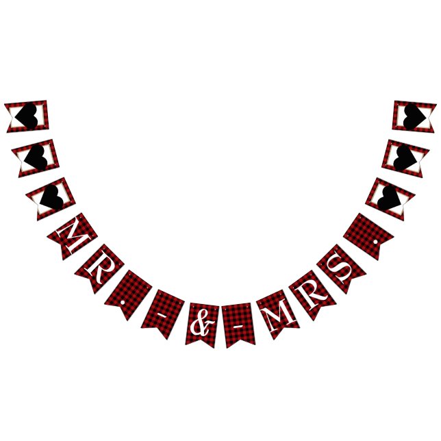 Bannière À Fanions Rustic Buffalo Plaid Country Barn M. Mme La Mariag (Tout)