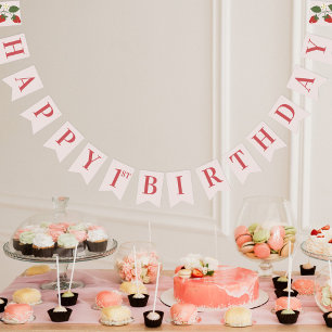 Bannière À Fanions Rustic Elegant Girl's Berry Première fête d'annive