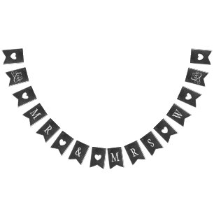 Bannière À Fanions Rustic M. et Mme Black Chalkboard Custom Initial