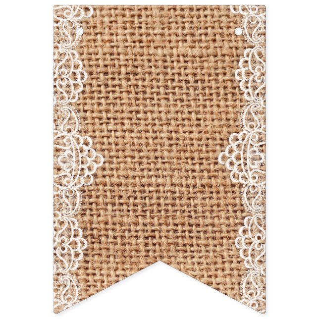 Bannière À Fanions Sacoche Rustique Burlap avec dentelle blanche. (Premier drapeau)