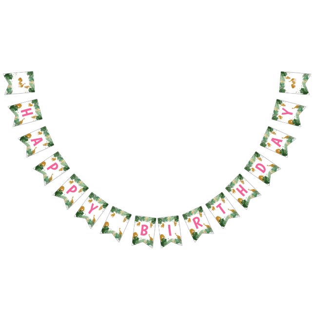 Bannière À Fanions Safari Animals Jungle Sauvage Un joyeux anniversai (Tout)