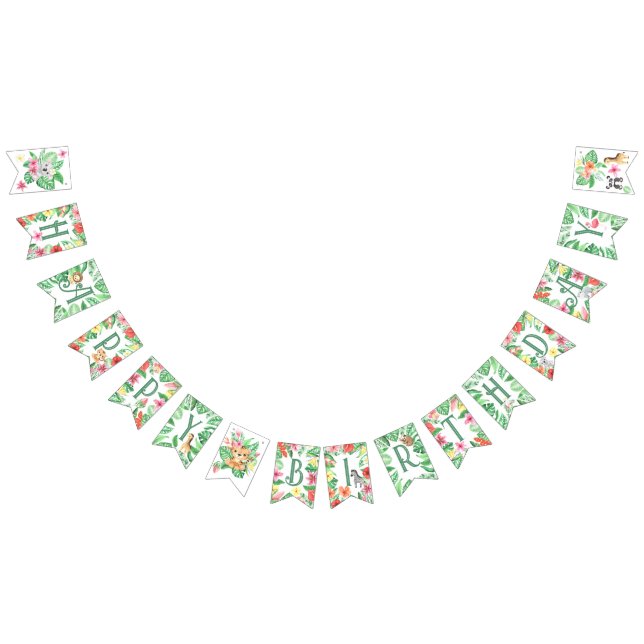 Bannière À Fanions Safari de la jungle tropicale premier anniversaire (Tout)