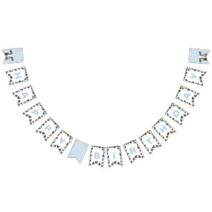 Bannière À Fanions Saint-Vache premier anniversaire Blue Plaid Cow Im