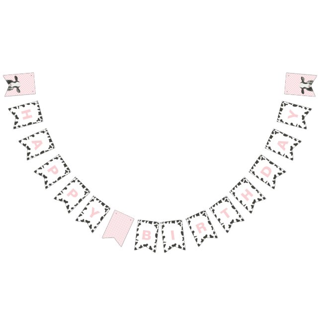 Bannière À Fanions Saint-Vache premier anniversaire Pink Plaid Cow Im (Tout)