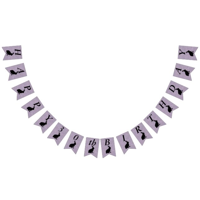 Bannière À Fanions Silhouette noire Joyeux lapin d'anniversaire sur v (Tout)