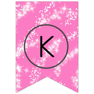 Bannière À Fanions simple monogramme blanc minimaliste paillettes ros