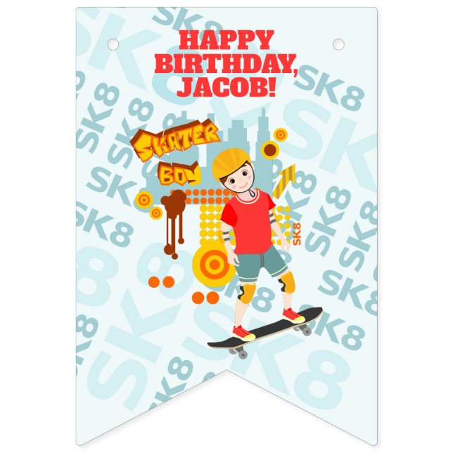 Bannière À Fanions Skate Park Fun Boy Fête d'anniversaire (Premier drapeau)