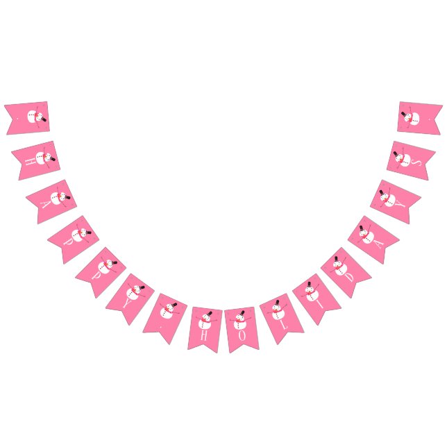 Bannière À Fanions Snowman rose, Joyeuses Fêtes (Tout)