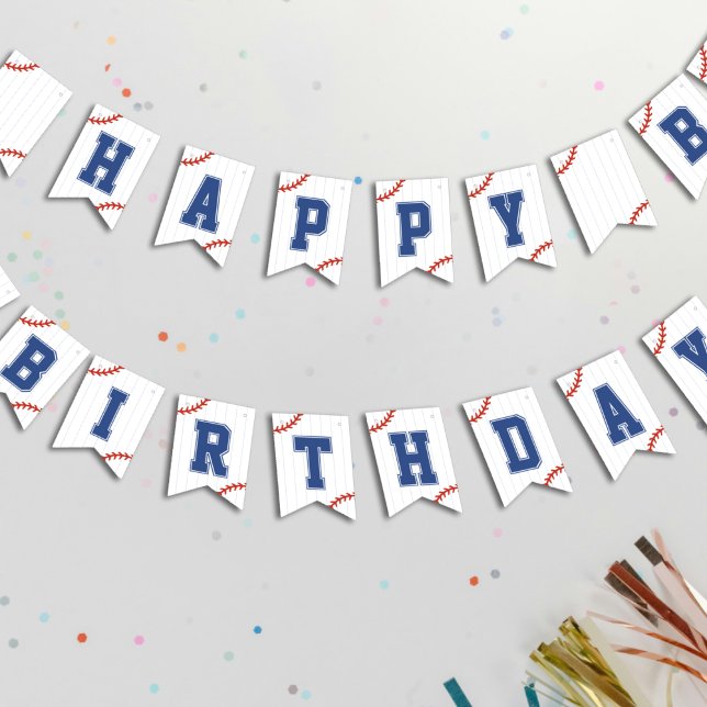 Bannière À Fanions Soirée de baseball Pinstripe Bonne fête d'annivers (Baseball Softball Pinstripe Happy Birthday Party Bunting Flags
)
