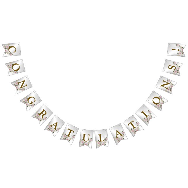 Bannière À Fanions Soirée de mariage rose Floral Argent élégant (Tout)