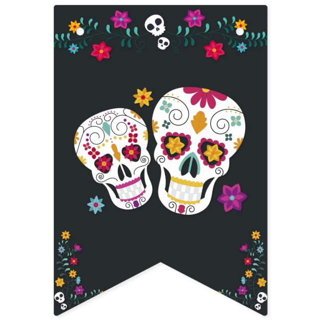 Bannière À Fanions Sugar Skuls Dia de los Muertos Thème (Premier drapeau)