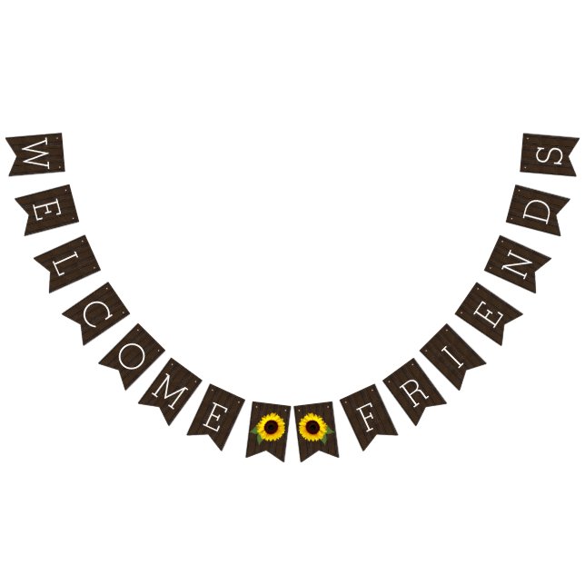 Bannière À Fanions Sunflower Rustic Country Mariage de grange Bienven (Tout)