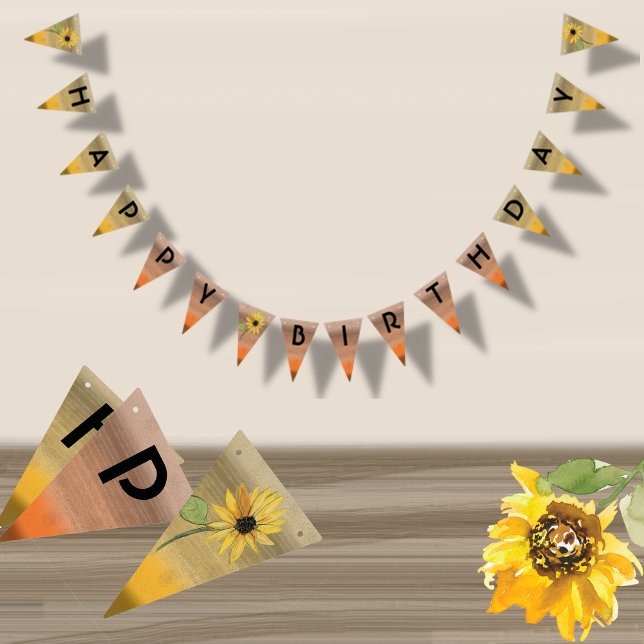 Bannière À Fanions Sunflower Watercolor Girl Anniversaire (Sunflower Watercolor Girl Birthday Bunting Flags)