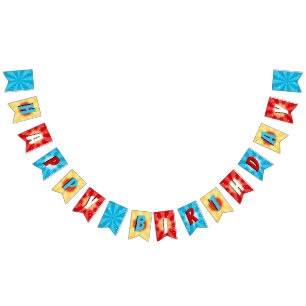 Bannière À Fanions Superhero Comic Book Boy Anniversaire Bleu Rouge J