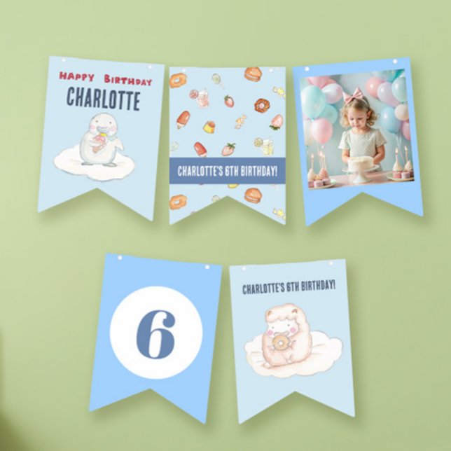 Bannière À Fanions Sweet desserts rêve bleu photo d'anniversaire (Créateur téléchargé)