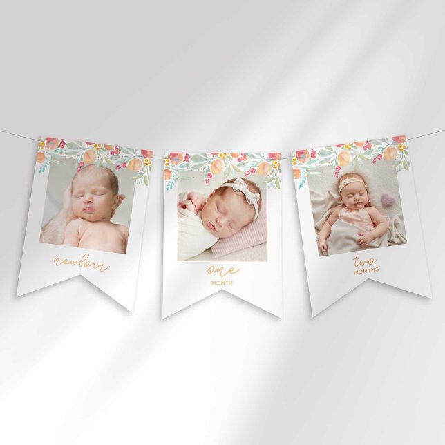 Bannière À Fanions Sweet Peach First Birthday Photo Banner (Créateur téléchargé)