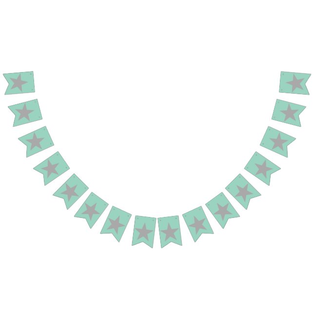 Bannière À Fanions Swollowtail Bunting - Teal Background Grey Stars (Tout)